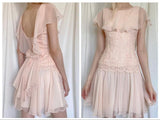 Gentle A Line Round Neck Light Pink Lace Chiffon Short Homecoming Dress HZ1023