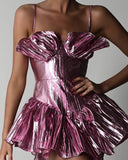 Stunning A Line Spaghetti Strap Gold Satin Short Homecoming Dress Cocktail Dress HZ1023