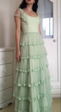 Shiny Tulle Layered Long Green Prom Dress HZ1023