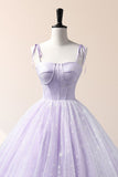 Purple A Line Straps Embroidered Tulle Floor Length Evening Dress Prom Dress HZ1023