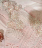 Elegant Pink Off the Shoulder 3D Flower Pleated Chiffon Long Prom Dress HZ1023