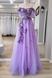 Off The Shoulder Tulle Applique Long Prom Dress Fairy Evening Dress HZ1023