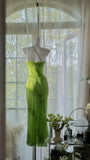 Stunning Sheath One Shoulder Beaded Green Chiffon Party Dress Evening Dress HZ1023