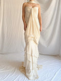 Vintage Apricot Draped Gown Featuring Strapless Neckline Dress with Scarf HZ1023