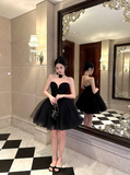 Simple Black A Line Sweetheart Neck Tulle Short Birthday Dress Homecoming Dress HZ1023