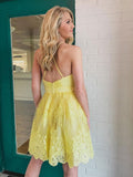 Yellow tulle lace short prom dress, yellow homecoming dress HZ1023