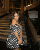 Cute A Line Straps Polka Dot Satin Short Homecoming Dress Cocktail Dress HZ1023