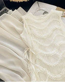 Simple White A Line Round Neck Lace Chiffon Party Dress Outfits HZ1023