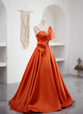 Elegant Spaghetti Straps Orange Satin Long Formal Prom Dress HZ1023