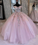 Off Shoulder Pink 16 Ball Gown Evening Prom Dress Quinceanera Dress HZ1023