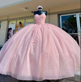 Sweet Strapless Pink Quinceanera Dresses Ball Gown Birthday Party Dress HZ1023