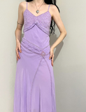 Elegant Purple A Line Spaghetti Strap Beaded Sequin Chiffon Prom Dress Evening Dress HZ1023