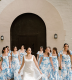 Cute A Line Puff Sleeve Print Floral Chiffon Long Bridesmaid Dress Graduation Prom Dress HZ1023