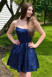 Backless Short Navy Blue Prom Dresses, Formal Homecoming Dresses HZ1023