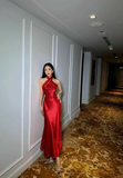 Sexy Mermaid Halter Red Prom Dress Wedding Guest Dress HZ1023