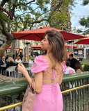 Pink Sequare Neck Prom Dress Sexy Backless Homecoming Dress HZ1023