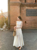 Simple White A Line Round Neck Lace Chiffon Party Dress Outfits HZ1023