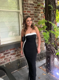 Sexy Sheath Strapless Black Satin Long Prom Dress Evening Dress HZ1023