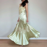 Vintage Mermaid Spaghetti Strap Lace Green Satin Long Prom Dress Evening Dress HZ1023