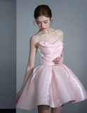 Stunning A Line Off the Shoulder Pink Satin Short Homecoming Dress Birthday Dress HZ1023