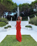 Red Backless Long Prom Dress With Ruffle HZ1023