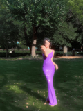 Sexy Shiny Purple Mermaid Straps Sequin Long Prom Dress Vacation Dress HZ1023