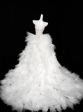 Charming Mermaid Strapless Rhinestone White Tulle Long Prom Dress HZ1023