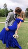 Royal Blue Off The Shoulder Long Mermaid Prom Dress HZ1023
