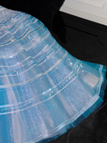 Silver Sequin Ball Gown Strapless Blue Tulle Prom Dress Party Dress HZ1023