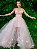 Beautiful Pink Sweetheart Tulle Prom Dress Long Party Dress With Applique HZ1023