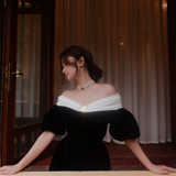 New A Line Puff Black White Satin Short Homecoming Dress Cocktail Dress HZ1023