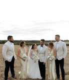 Simple Sheath Spaghetti Strap Light Yellow Satin Long Bridesmaid Dress Evening Dress HZ1023