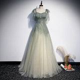 Green tulle long prom dress evening dress evening dress HZ1023