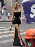 Sexy Sheath Strapless Black Chiffon Short Homecoming Dress Cocktail Dress HZ1023