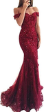 Lace beaded tulle maxi evening dress off the shoulder mermaid formal party dress HZ1023