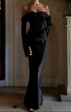Mermaid Off The Shoulder Black Prom Dress party Evening Gown HZ1023