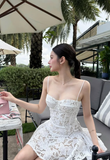 White Cute A Line Spaghetti Strap Lace Homecoming Dress Birthday Dress HZ1023