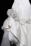 Gentle Mermaid Halter White Floral Satin Tulle Long Wedding Dress HZ1023
