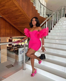 Hot Pink Satin Tulle Short Prom Dress Homecoming Dress HZ1023