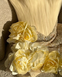 Stunning Sheath Straps Beaded Yellow Satin Tulle Short Homecoming Dress Cocktail Dress HZ1023