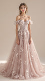 Classic Cool Pink A Line Off the Shoulder Appliques Tulle Prom Dress 16th Birthday Dress HZ1023