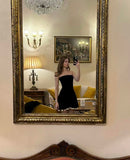 Sexy Black A Line Strapless Velvet Homecoming Dress Cocktail Dress Outfits HZ1023