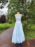 Baby Blue A Line Straps Appliques Chiffon Satin Prom Dress Evening Dress Formal Gown HZ1023