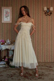 Cute A Line Off the Shoulder Ivory Chiffon Ruffle Prom Dress Graduation Prom Dress HZ1023