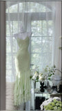 Mint Green Mermaid Spaghetti Strap Beaded Ruffle Chiffon Party Dress Evening Dress HZ1023