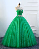Strapless Green Sequins Tulle Long A Line Beaded Prom Dress, Formal Dress HZ1023