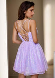 Glitter Sequins Tulle A-Line Homecoming Dress Short Party Dress HZ1023
