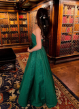 Green A Line Strapless Satin Long Prom Dress Evening Dress HZ1023