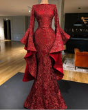 mermaid red long prom dress, sequin formal dress HZ1023