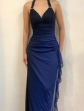 Halter Ombre Navy Blue Long Chiffon Prom Dress HZ1023